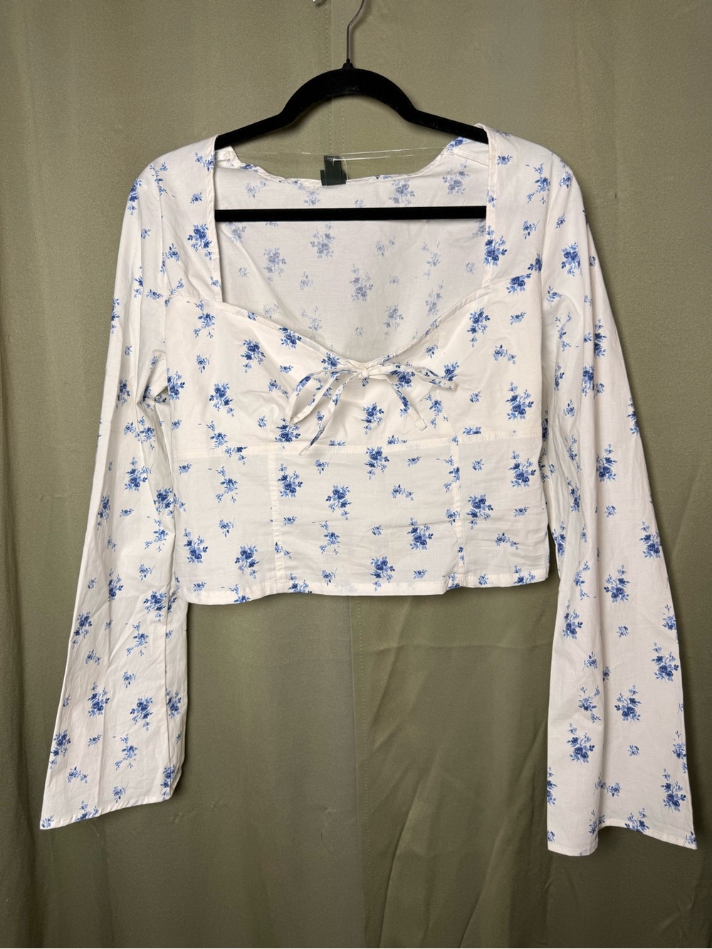 Target White Crop Top with Blue Floral Tie-Front